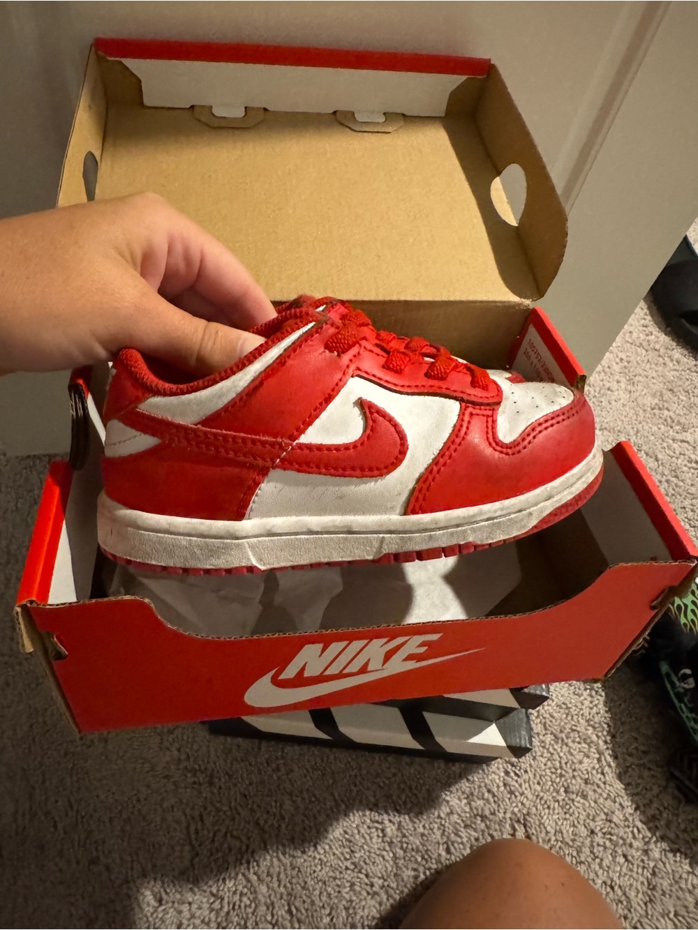Nike Red and White Low-Top Kids Sneakers